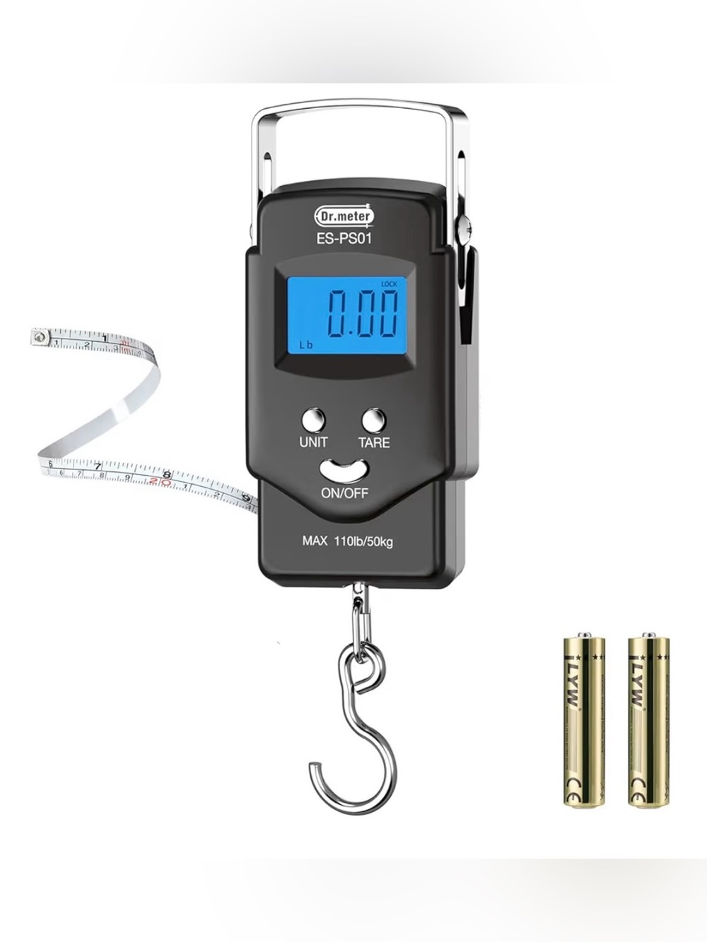 Dr. meter ES-PS01 Digital Hanging Scale - Black with Blue Backlight